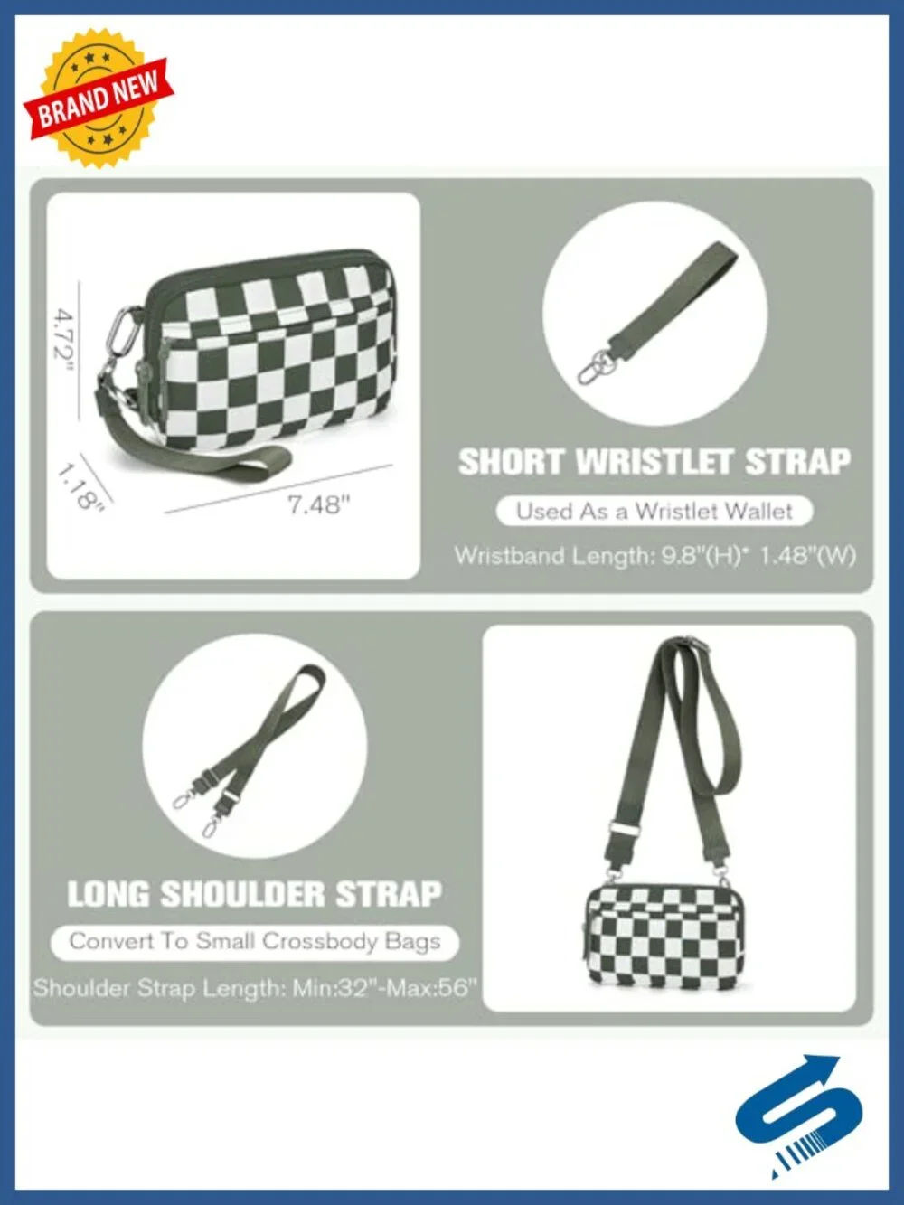 RFID Blocking Nylon Wristlet Wallet Crossbody Convertible